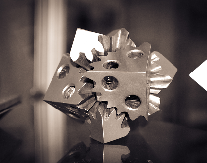 Intricate metal sculpture with geometric design