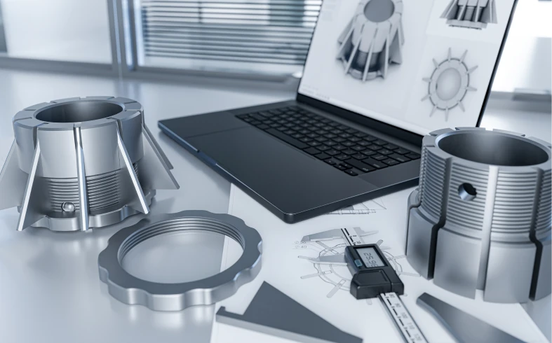 Laptop displaying mechanical CAD drawings
